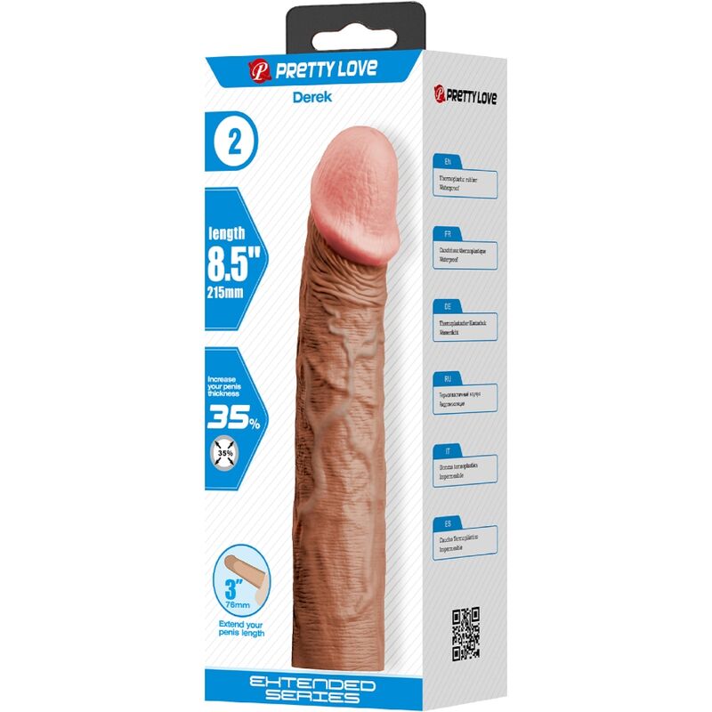 Manga de pene Derek con extensión de 7,6 cm Mulato