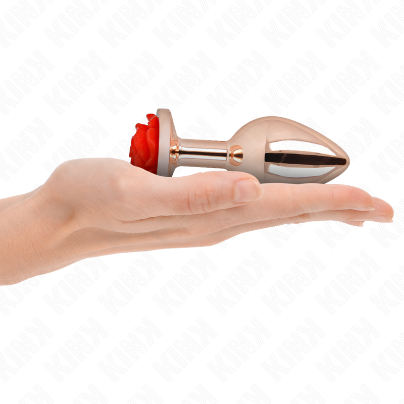 KINK - PLUG ANAL EM OURO ROSA COM ROSA VERMELHA TAM. L