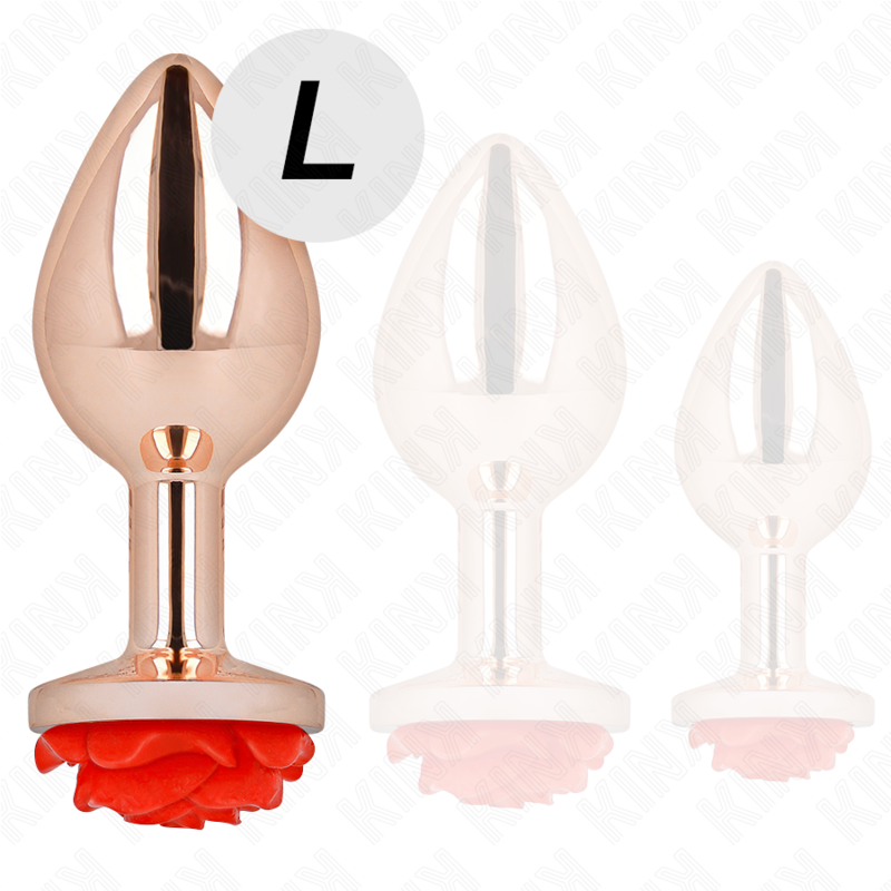 KINK - PLUG ANAL EM OURO ROSA COM ROSA VERMELHA TAM. L