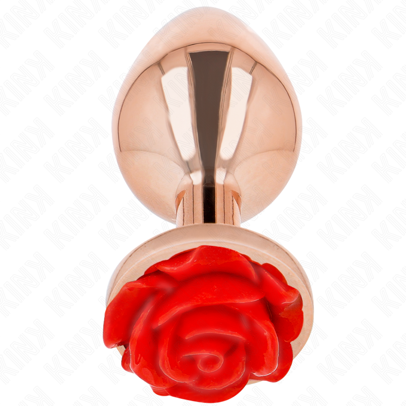KINK - PLUG ANAL EM OURO ROSA COM ROSA VERMELHA TAM. L