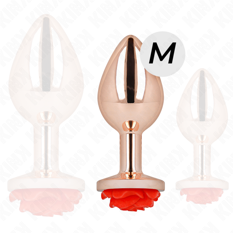 KINK - PLUG ANAL EM OURO ROSA COM ROSA VERMELHA TAM. M