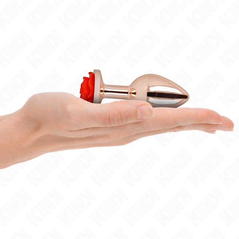 KINK - PLUG ANAL EM OURO ROSA COM ROSA VERMELHA TAM. M