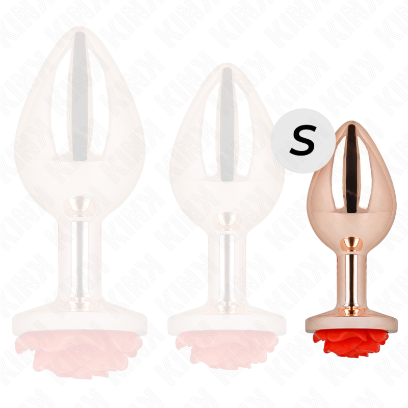 KINK - PLUG ANAL EM OURO ROSA COM ROSA VERMELHA TAM. S
