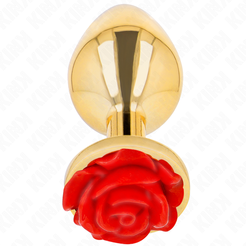 KINK - PLUG ANAL DOURADO COM ROSA VERMELHA TAM. L