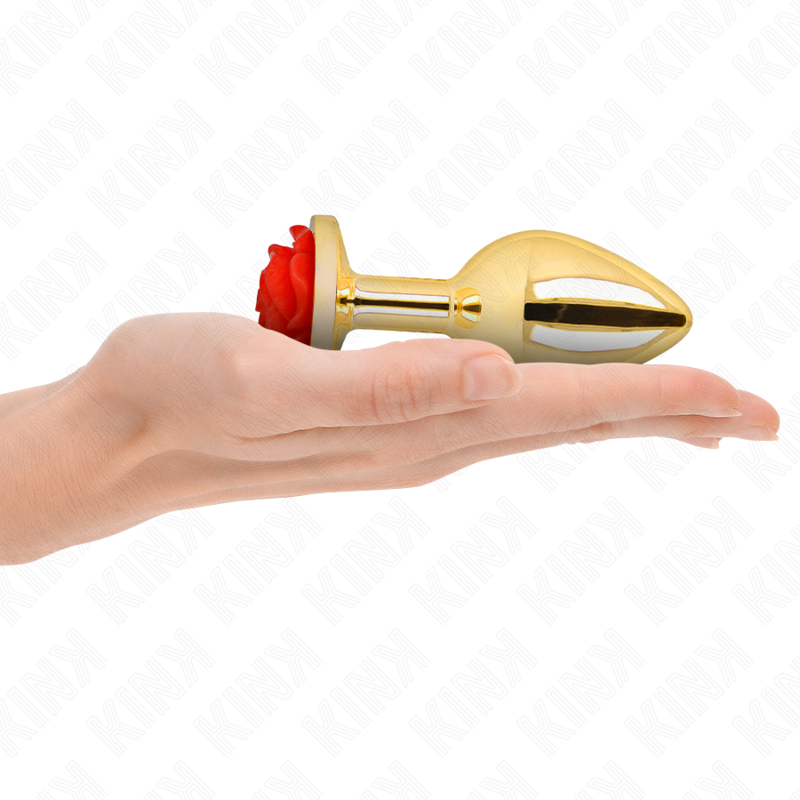 KINK - PLUG ANAL DOURADO COM ROSA VERMELHA TAM. L