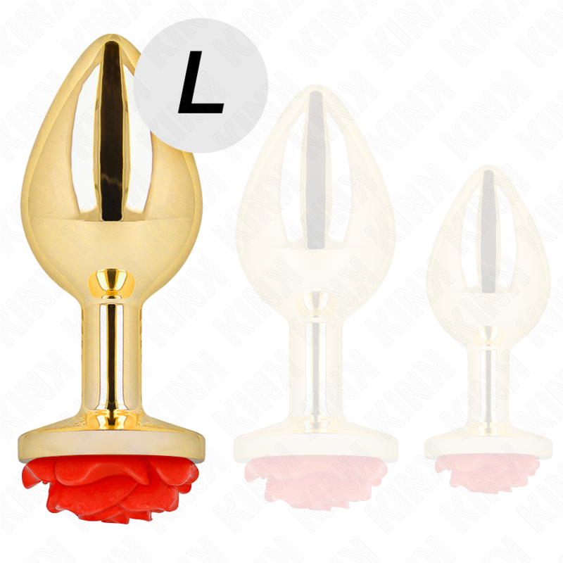KINK - PLUG ANAL DOURADO COM ROSA VERMELHA TAM. L