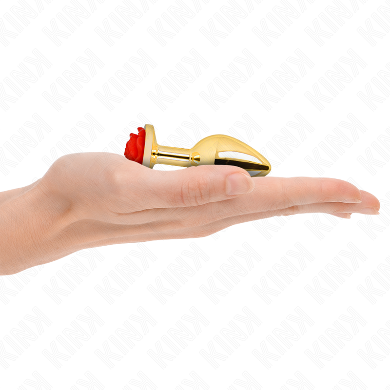 KINK - PLUG ANAL DOURADO COM ROSA VERMELHA TAM. S