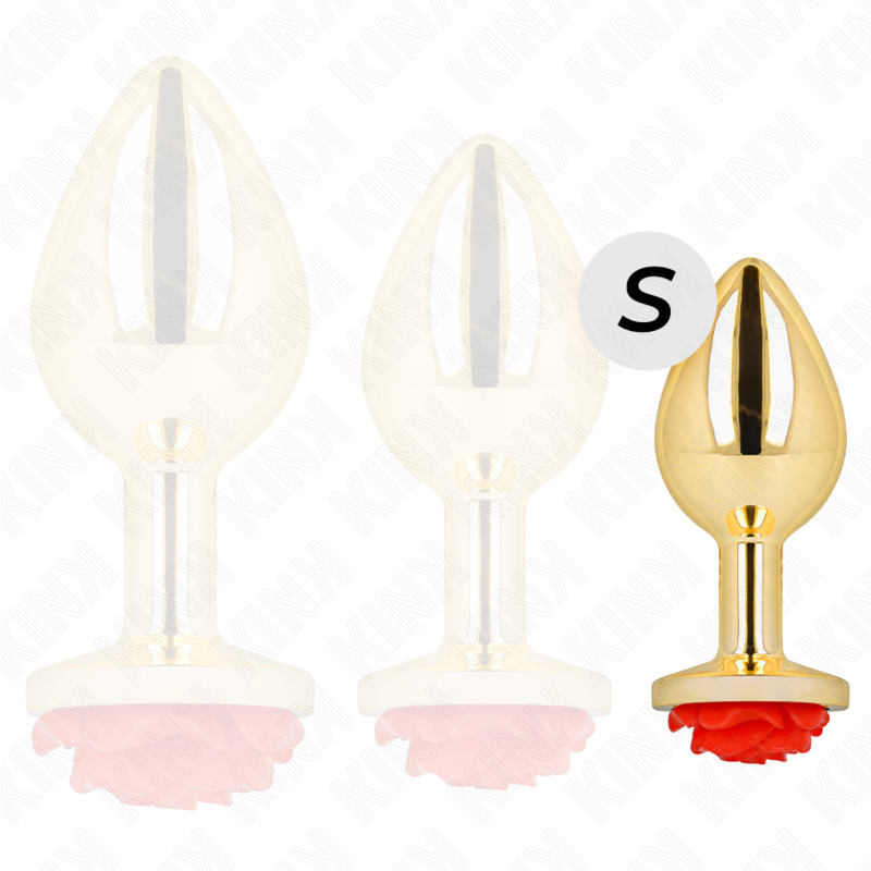 KINK - PLUG ANAL DOURADO COM ROSA VERMELHA TAM. S