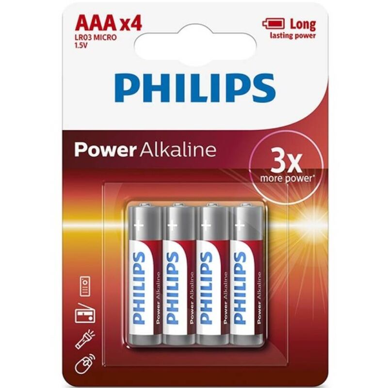 Philips - Pilhas Alcalinas AAA LR03 Blíster 4 unidades
