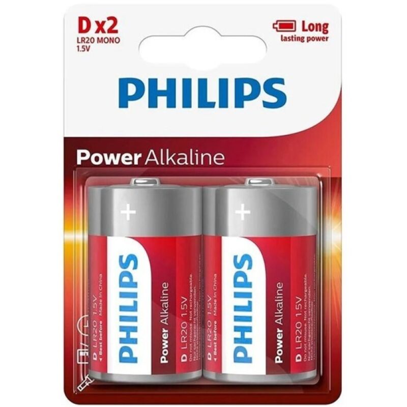 Philips - Pilha Alcalina D LR20 Blíster 2 Unidades