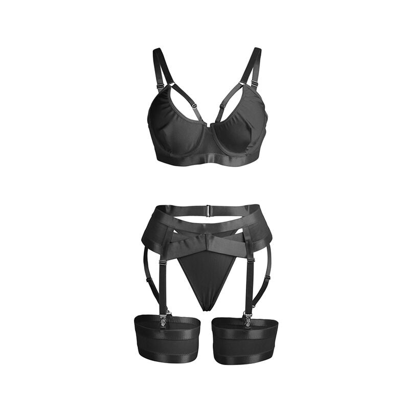 SUBBLIME - 955236 CONJUNTO SUTIÃ COM LIGUEIRO BONDAGE PRETO S/M