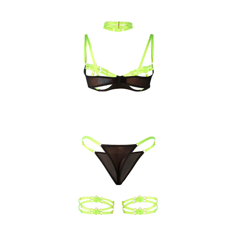 SUBBLIME - 955281 CONJUNTO SUTIÃ COM COLAR E DETALHES PARA PERNAS VERDE FLUORESCENTE L/XL