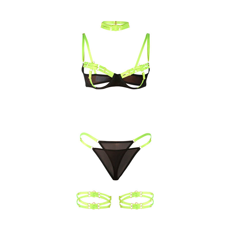 SUBBLIME - 955281 CONJUNTO SUTIÃ COM COLAR E DETALHES PARA PERNAS VERDE FLUORESCENTE L/XL