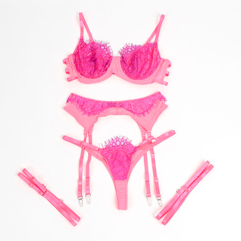 SUBBLIME - 955366 CONJUNTO SUTIÃ COM RENDA E LIGUEIROS ROSA E ROXO L/XL