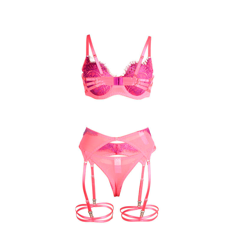 SUBBLIME - 955366 CONJUNTO SUTIÃ COM RENDA E LIGUEIROS ROSA E ROXO L/XL
