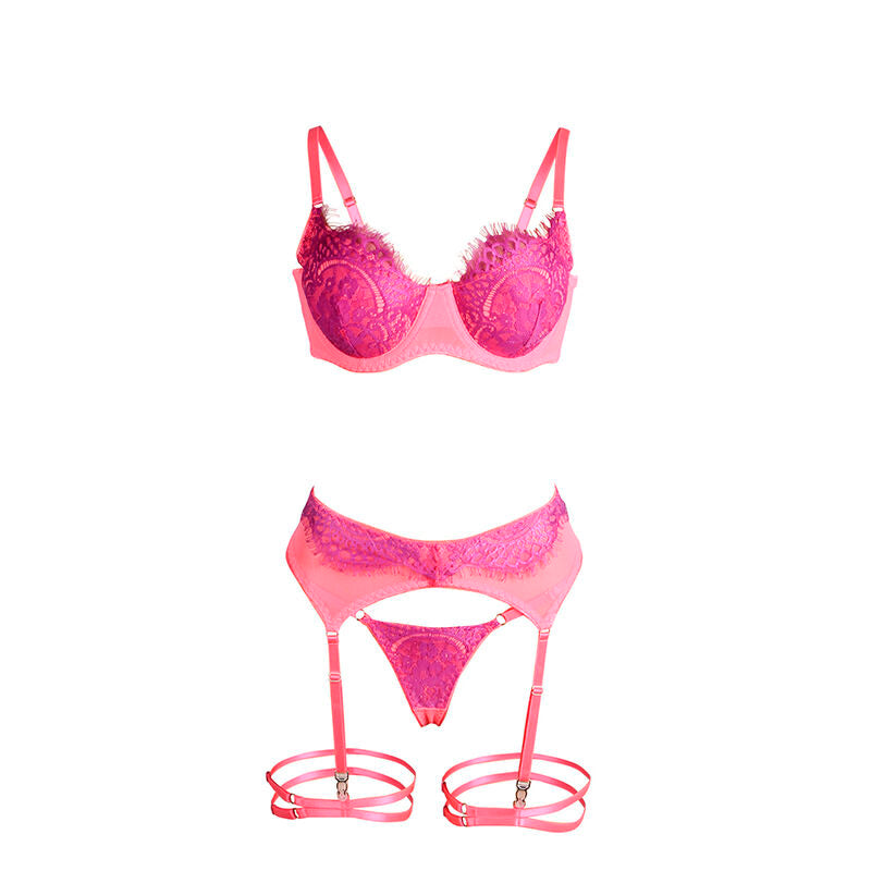 SUBBLIME - 955366 CONJUNTO SUTIÃ COM RENDA E LIGUEIROS ROSA E ROXO L/XL