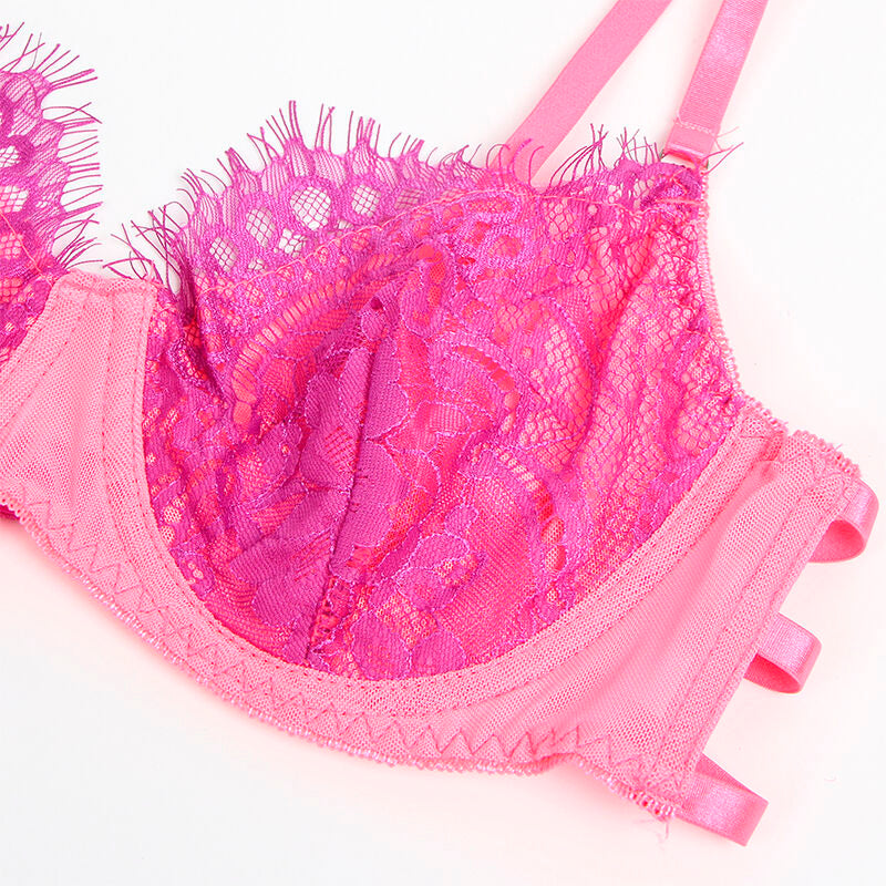 SUBBLIME - 955366 CONJUNTO SUTIÃ COM RENDA E LIGUEIROS ROSA E ROXO L/XL