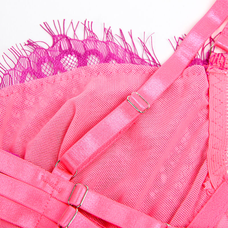 SUBBLIME - 955366 CONJUNTO SUTIÃ COM RENDA E LIGUEIROS ROSA E ROXO L/XL