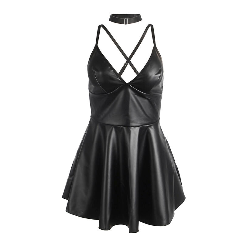 SUBBLIME - 955380 VESTIDO COM ALÇAS EM COURO PRETO L/XL