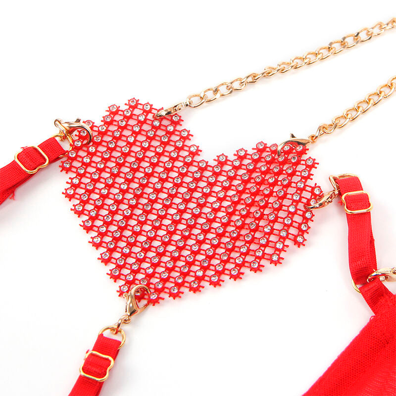 SUBBLIME - 955526 CONJUNTO SUTIÃ COM CORRENTES E CORAÇÃO EM REDE VERMELHO L/XL