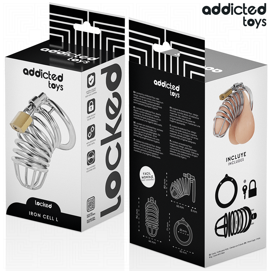 ADDICTED TOYS LOCKED - GAIOLA DE PÊNIS DE METAL COM CÉLULA DE FERRO 5 CM TAMANHO L
