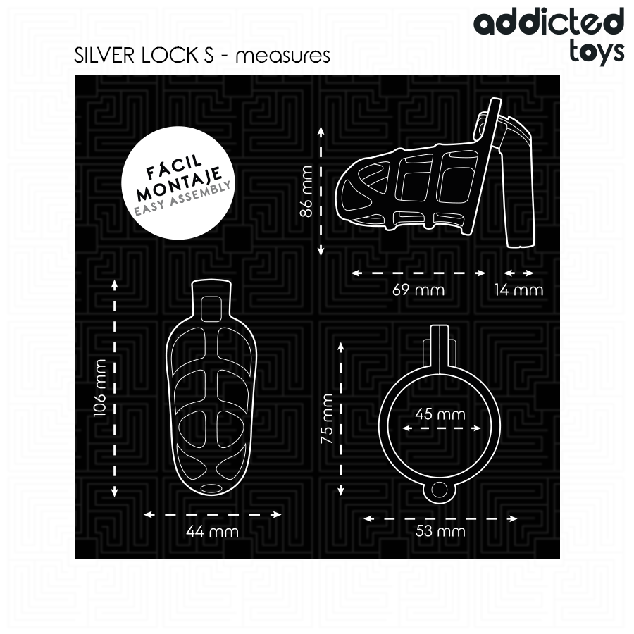 ADDICTED TOYS LOCKED - GAIOLA DE PÊNIS DE METAL COM TRAVA DE PRATA TAMANHO S