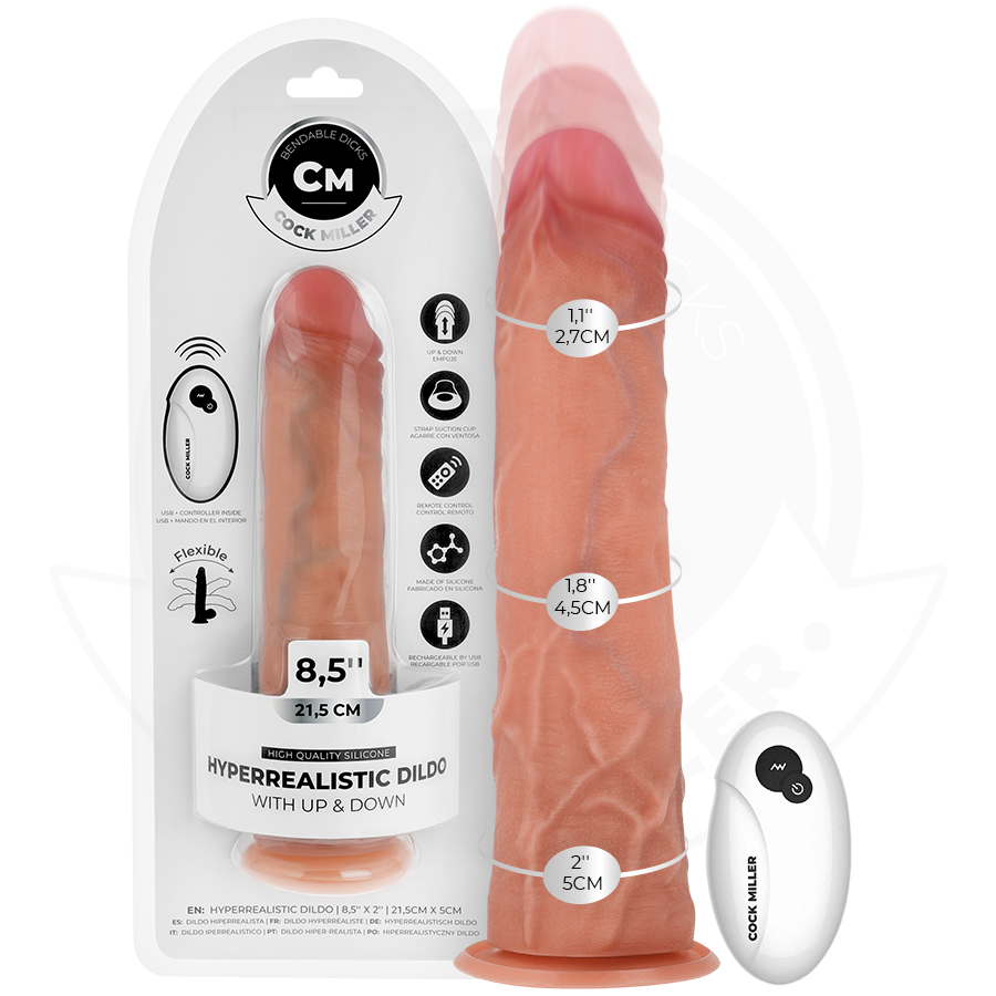 COCK MILLER - DILDO HIPER-REALISTA COM VENTOSA E IMPULSÃO COM CONTROLE REMOTO 21,5 CM