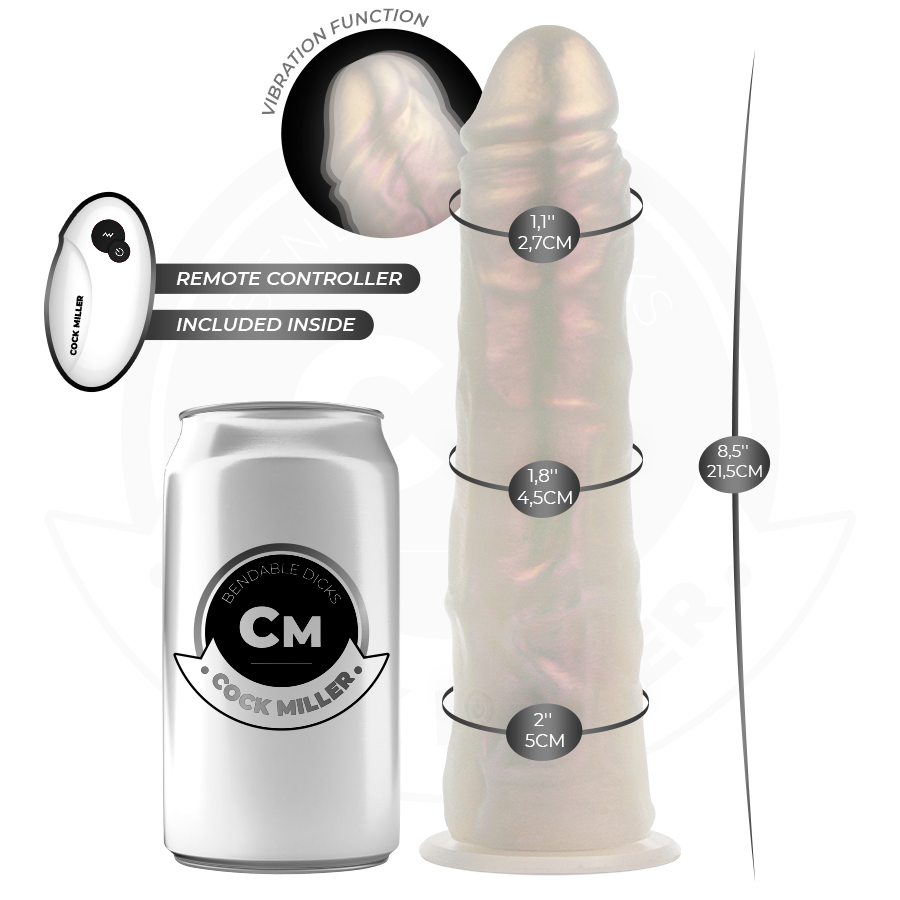 COCK MILLER - DILDO COM VENTOSA, LUZES E VIBRAÇÃO COM CONTROLE REMOTO BRANCO 21,5 CM