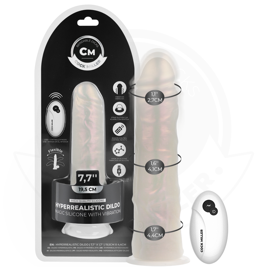 COCK MILLER - DILDO COM VENTOSA, LUZES E VIBRAÇÃO COM CONTROLE REMOTO BRANCO 19,5 CM