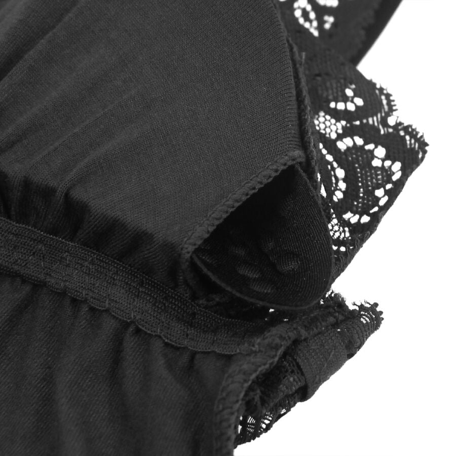 SUBBLIME - TEDDY PRETO FLORAL DETALHE DE RENDA S/M