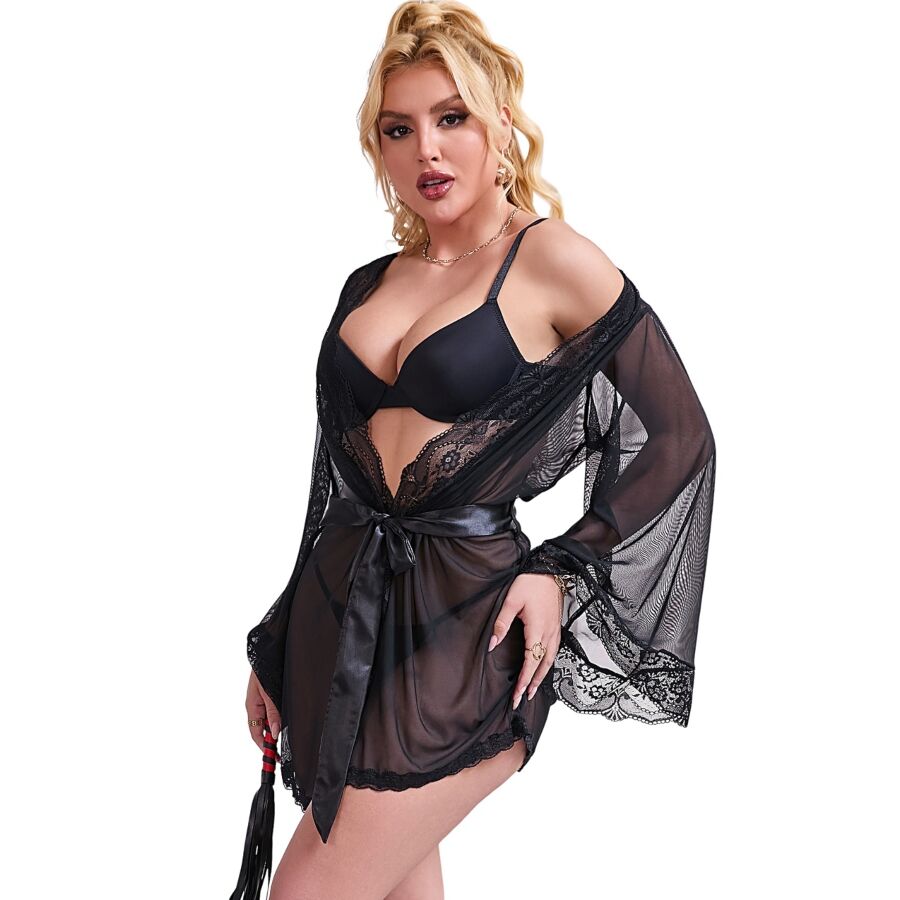 SUBBLIME - ROBE EM TECIDO TRANSPARENTE COM DETALHE DE RENDA PRETO L/XL