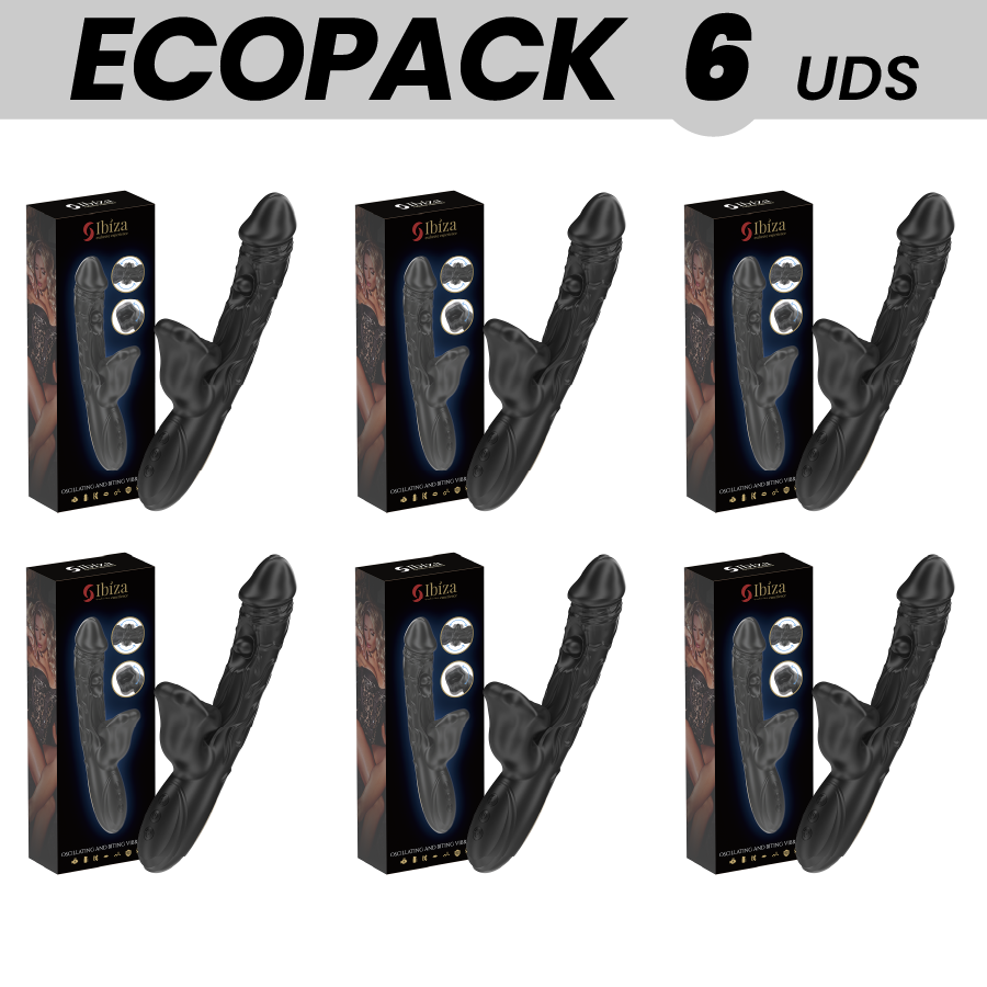ECOPACKS 6 UNIDADES - VIBRADOR IBIZA E ESTIMULADOR DE CLITÓRIS COM EFEITO DE MORDIDA E ROTAÇÃO