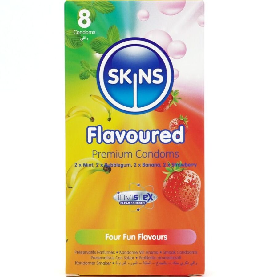 SKINS - PRESERVATIVOS PREMIUM MULTI SABORES PACOTE 8