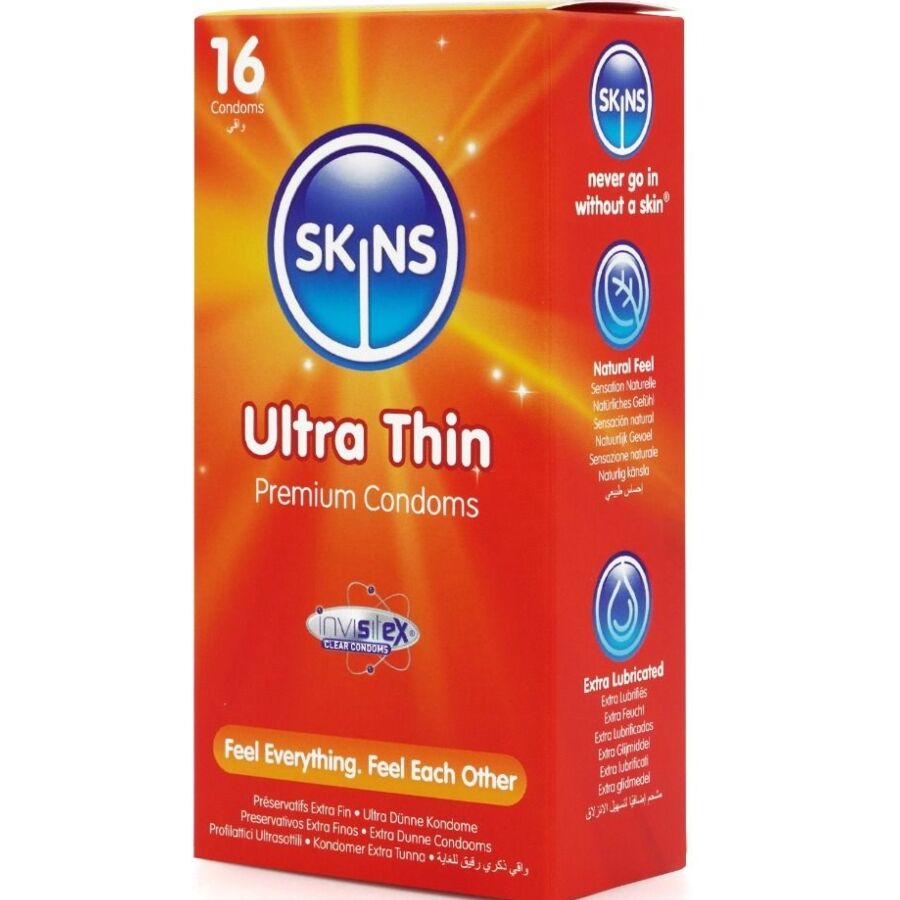 SKINS - PRESERVATIVOS ULTRA FINOS PREMIUM PACOTE COM 16