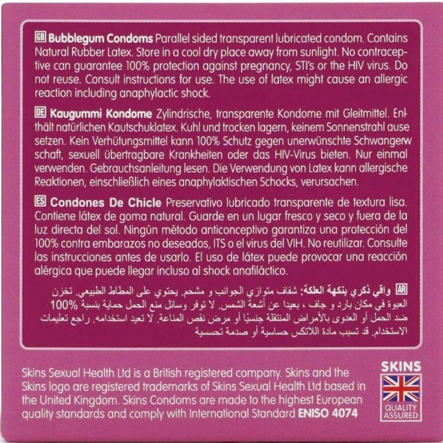SKINS - PRESERVATIVOS BUBBLEGUM PREMIUM PACOTE 4