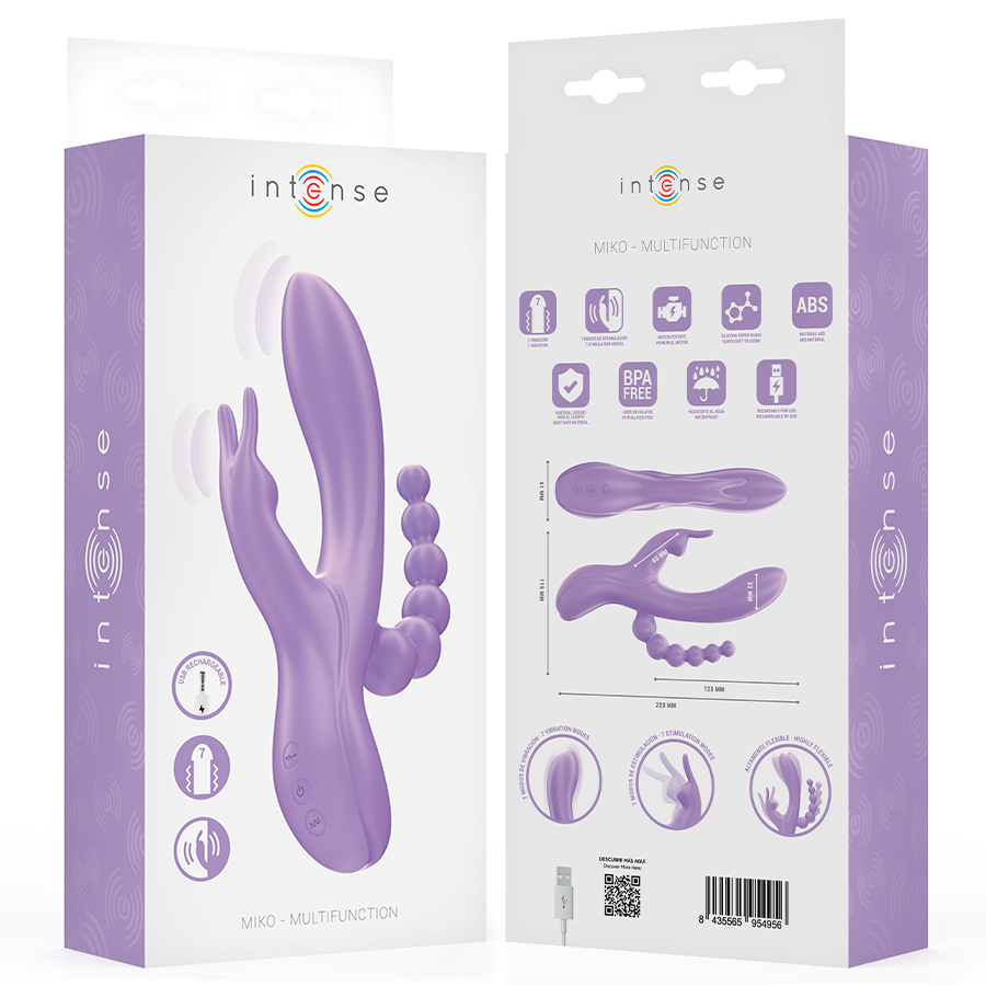 INTENSE - MIKO TRIPLO VIBRADOR COELHO & ESTIMULADOR & ANAL 7 VIBRAÇÕES ROXO