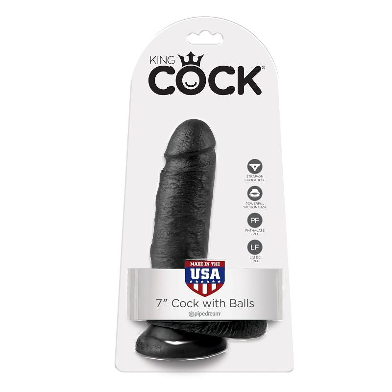 King Cock - 7 Consolador Negro Con Bolas 17,8 Cm