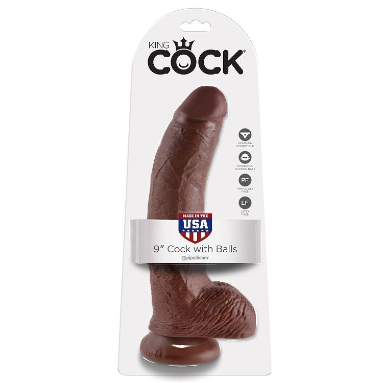 KING COCK - 9 DILDO CASTAÑO CON BOLAS 22.9 CM