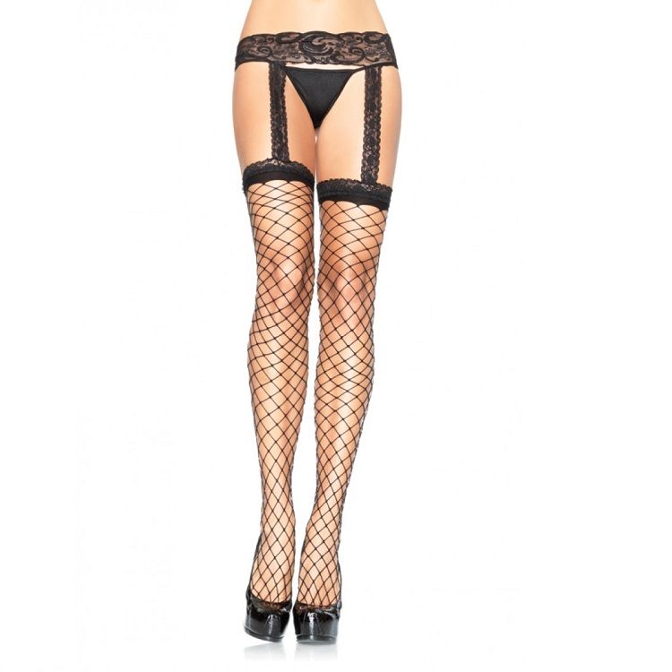 LEG AVENUE - MEIAS DE REDE COM LIGUEIRO DE RENDA PRETAS