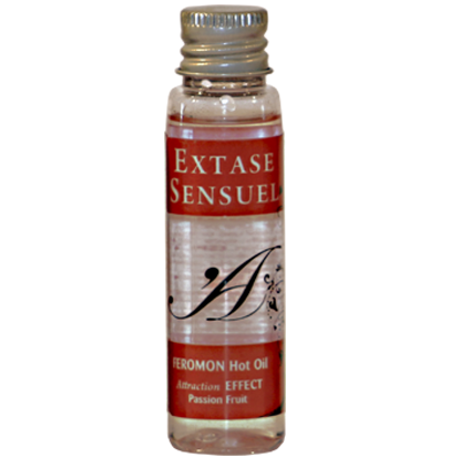 EXTASE SENSUAL - ÓLEO DE MASSAGEM EFEITO CALOR COM FEROMONAS FRUTA DA PAIXÃO VIAGEM 35 ML - Sex Shop Sexy