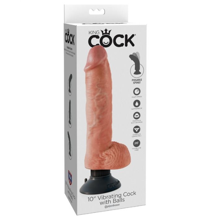KING COCK - DILDO VIBRANTE CON TESTÍCULOS 25.5 CM COLOR NATURAL