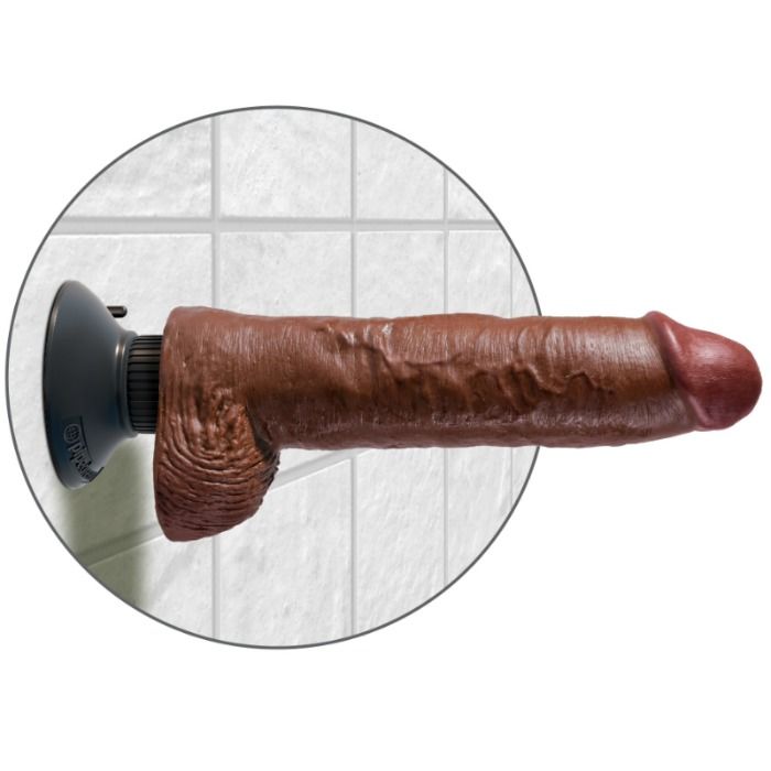 King Cock - Consolador Vibrador Con Testículos 25.5 Cm Cor Castanho