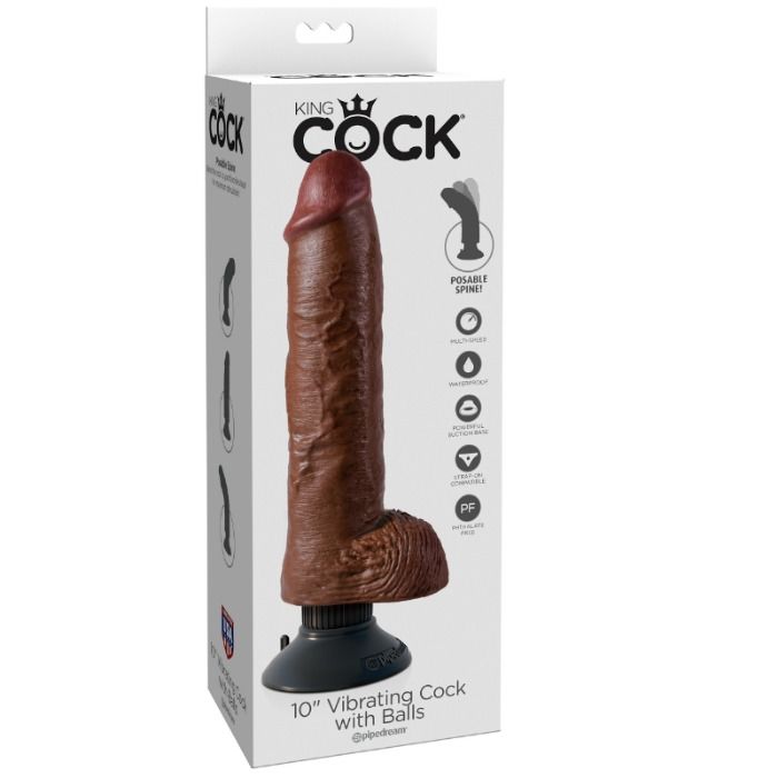 King Cock - Consolador Vibrador Con Testículos 25.5 Cm Cor Castanho
