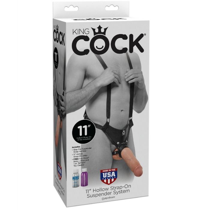 KING COCK - ARNÊS COM DILDO OCO 28 CM TOM NATURAL - Sex Shop Sexy