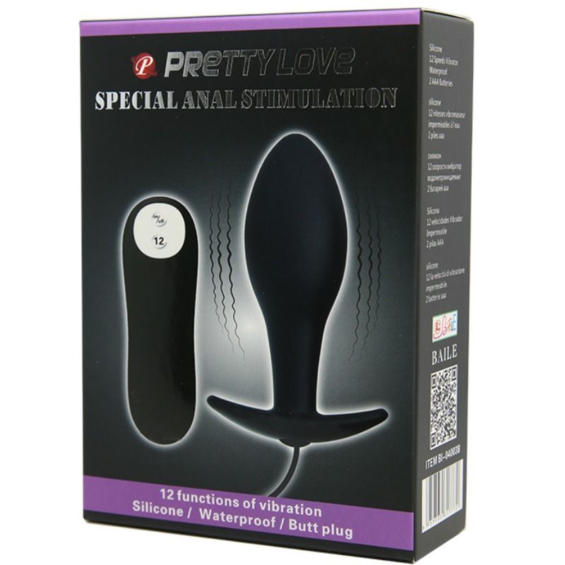 PRETTY LOVE - PLUG ANAL NCORA FORMA SILICONA 12 MODOS DE VIBRAO PRETO