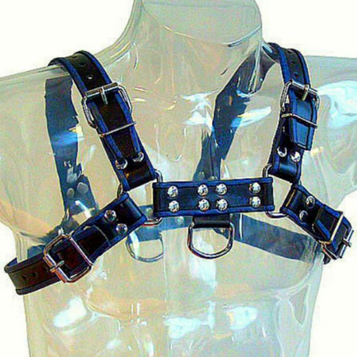 BODY DE PIEL - ARNÊS DE COURO AZUL E PRETO PEITO BULLDOG