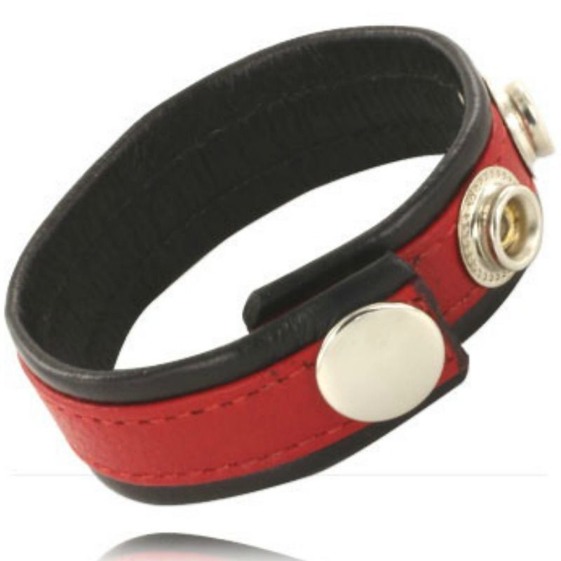 LEATHER BODY - CORREIA AJUSTÁVEL DE COURO PARA PÉNIS VERMELHA E PRETA - Sex Shop Sexy