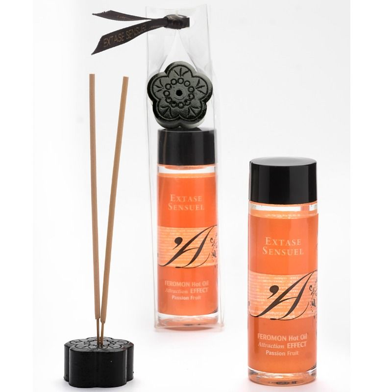EXTASE SENSUAL - ÓLEO DE MASSAGEM EFEITO CALOR COM FEROMONAS FRUTA DA PAIXÃO 100 ML - Sex Shop Sexy