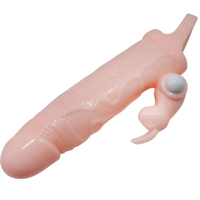 BAILE - BRAVE MAN CAPA PARA PÊNIS COM RABBIT VIBRADOR 16.5 CM NATURAL - Sex Shop Sexy