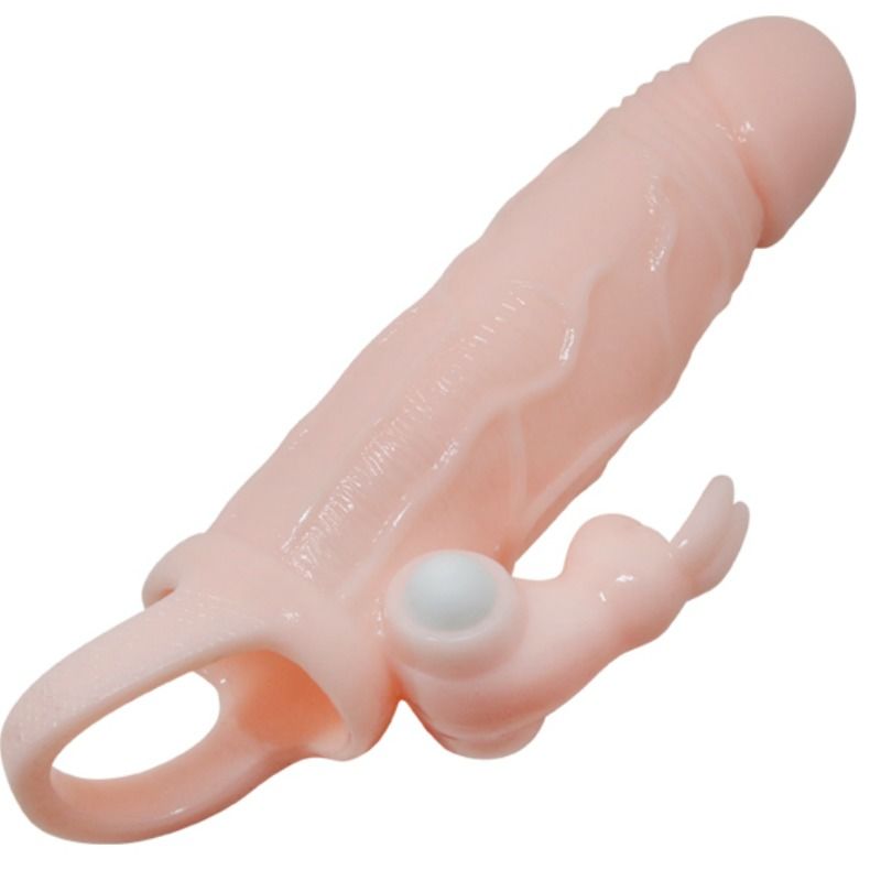 BAILE - BRAVE MAN CAPA PARA PÊNIS COM RABBIT VIBRADOR 16.5 CM NATURAL - Sex Shop Sexy